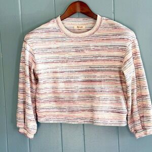 Madewell Cropped Rainbow Stripe Balloon Sleeve Knit Top XS Space Dye Retro Indie